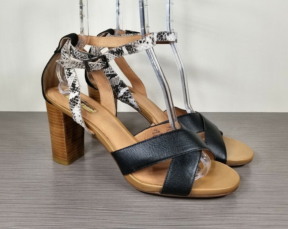 Halogen Haley Crisscross Strap Sandal, Snakeskin Black Leather, Womens Size 11 M